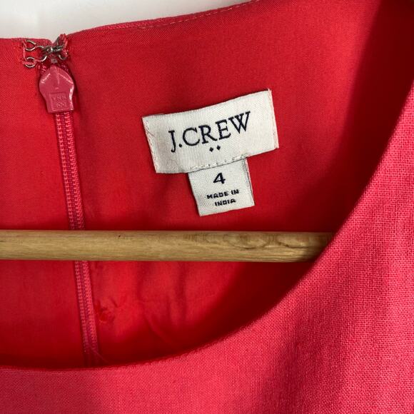 J.Crew Dress Womens 4 Pink Linen Scalloped Edge Coastal Nautical Preppy Feminine - Picture 3 of 7